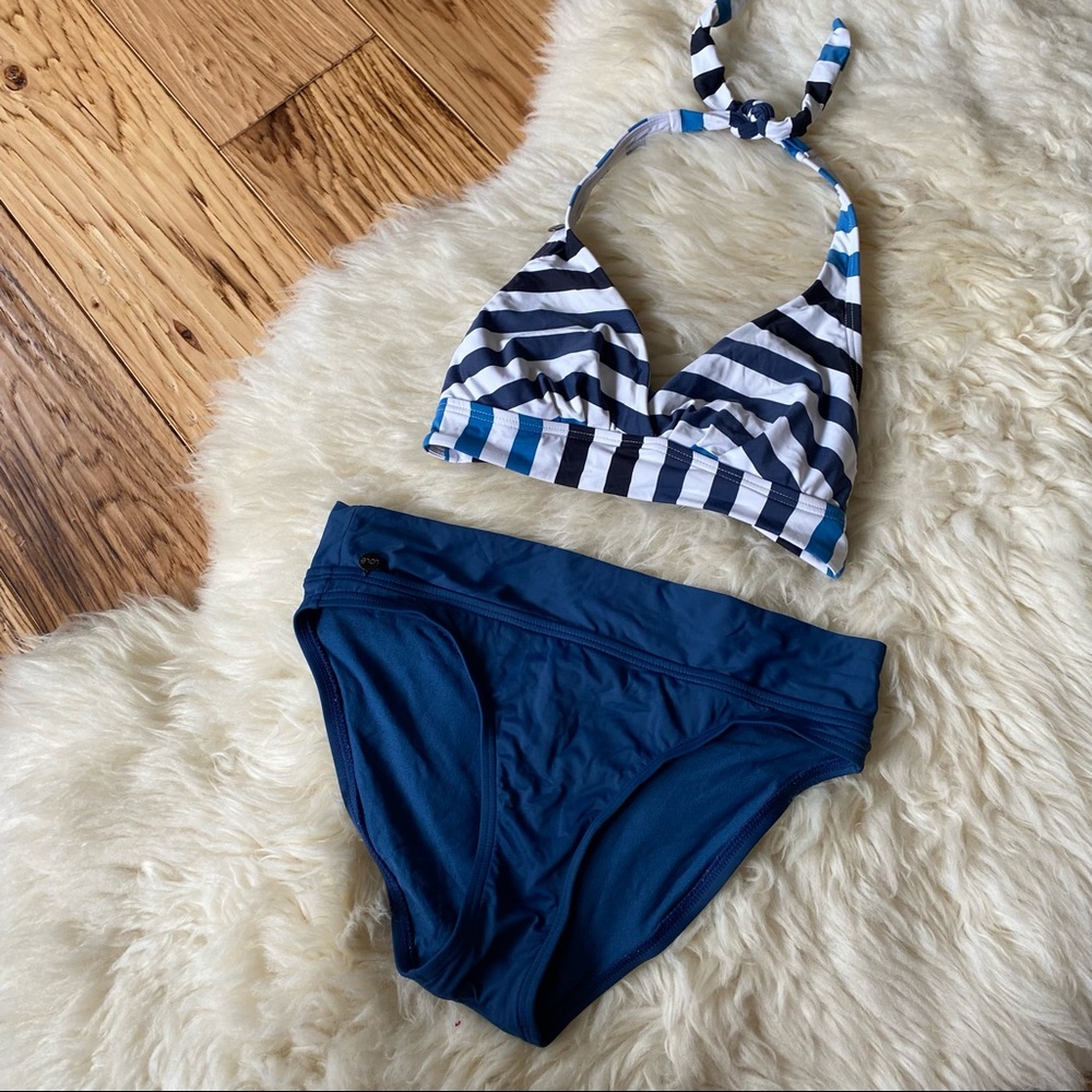 Lole Blue Striped 2 Piece Halter Tie Bikini Small